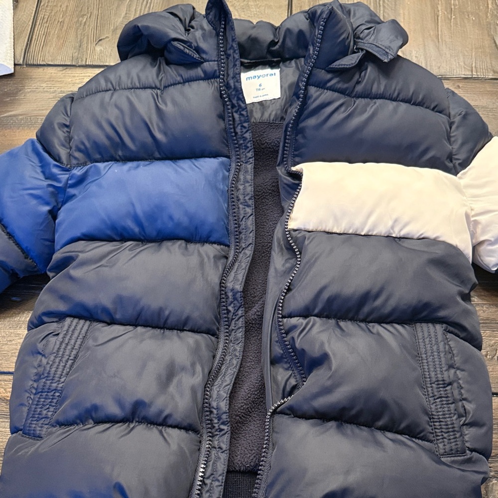 Mayoral Kids Puffer Jacket - Navy and Beige
